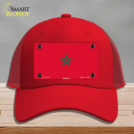 Morocco Flag Novelty License Plate Hat Mesh / Red