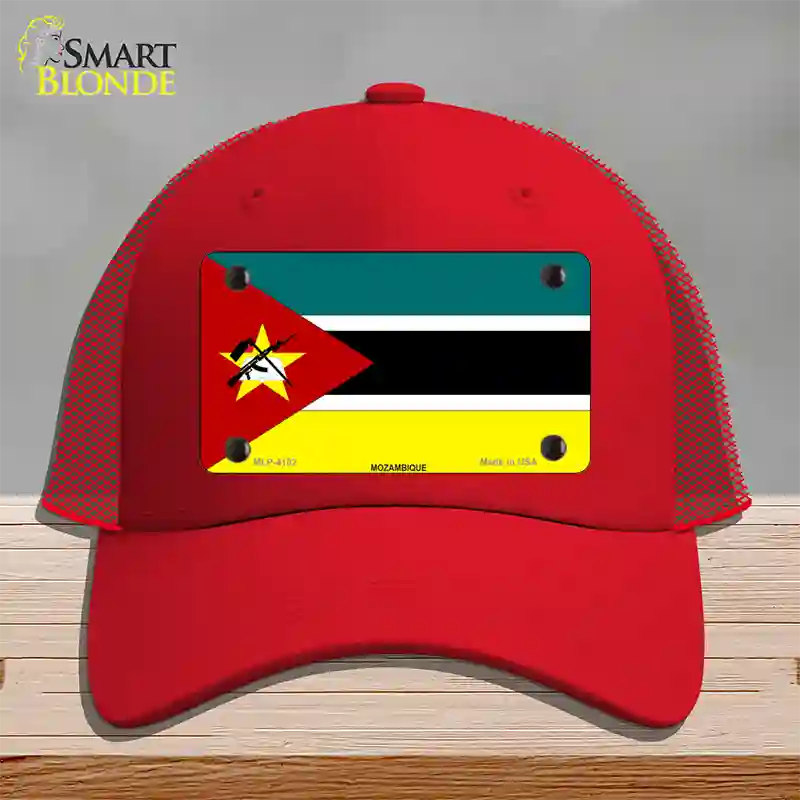 Mozambique Flag Novelty License Plate Hat Mesh / Red