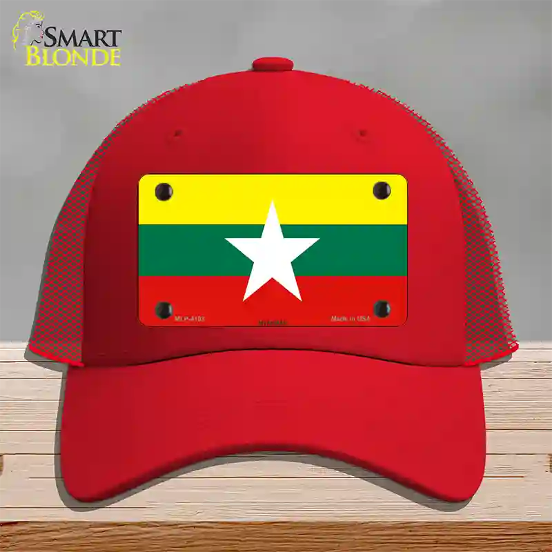 Myanmar Flag Novelty License Plate Hat Mesh / Red