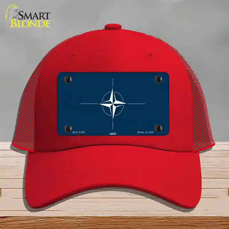 Nato Flag Novelty License Plate Hat Mesh / Red