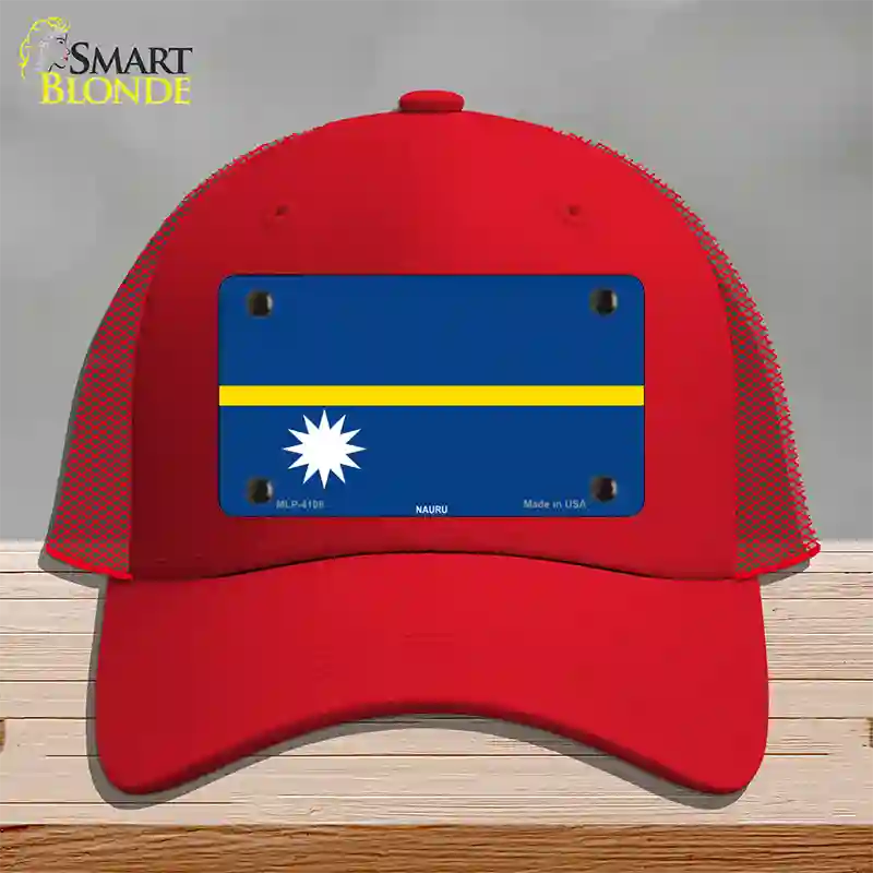 Nauru Flag Novelty License Plate Hat Mesh / Red