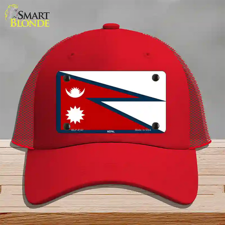 Nepal Flag Novelty License Plate Hat Mesh / Red