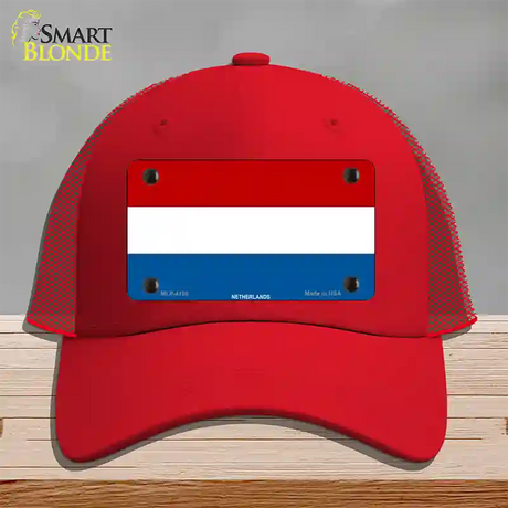 Netherlands Flag Novelty License Plate Hat Mesh / Red