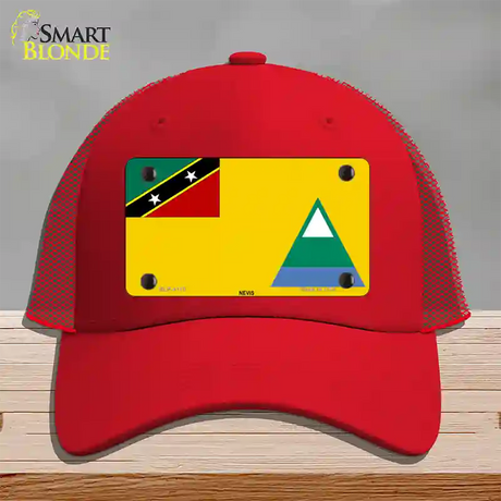 Nevis Flag Novelty License Plate Hat Mesh / Red