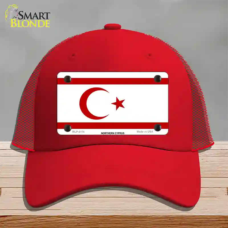 Northern Cyprus Flag Novelty License Plate Hat Mesh / Red