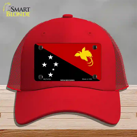 Papua New Guinea Flag Novelty License Plate Hat Mesh / Red