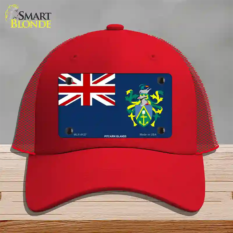 Pitcairn Islands Flag Novelty License Plate Hat Mesh / Red