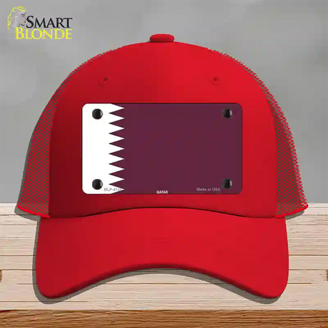 Qatar Flag Novelty License Plate Hat Mesh / Red