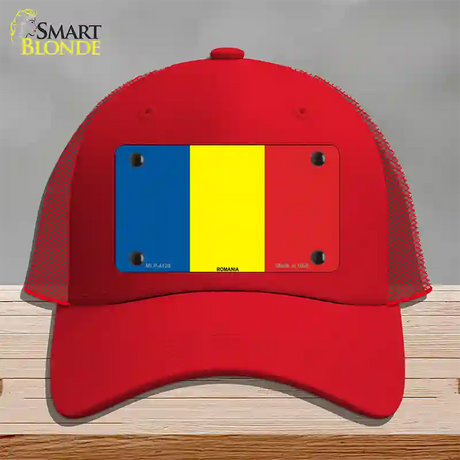 Romania Flag Novelty License Plate Hat Mesh / Red