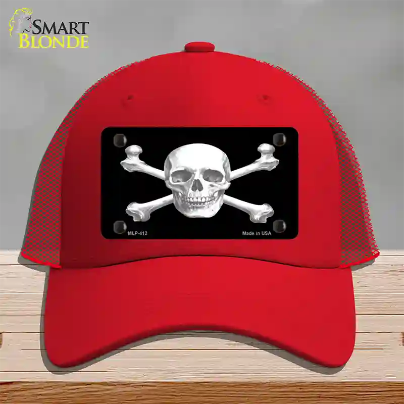 Skull And Cross Bones Novelty License Plate Hat Mesh / Red