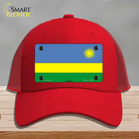 Rwanda Flag Novelty License Plate Hat Mesh / Red