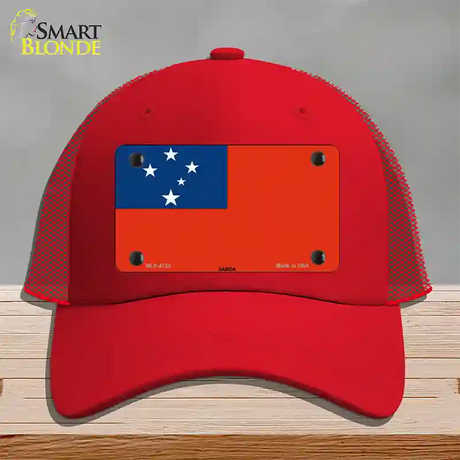 Samoa Flag Novelty License Plate Hat Mesh / Red