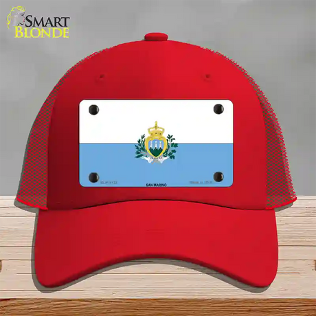 San Marino Flag Novelty License Plate Hat Mesh / Red