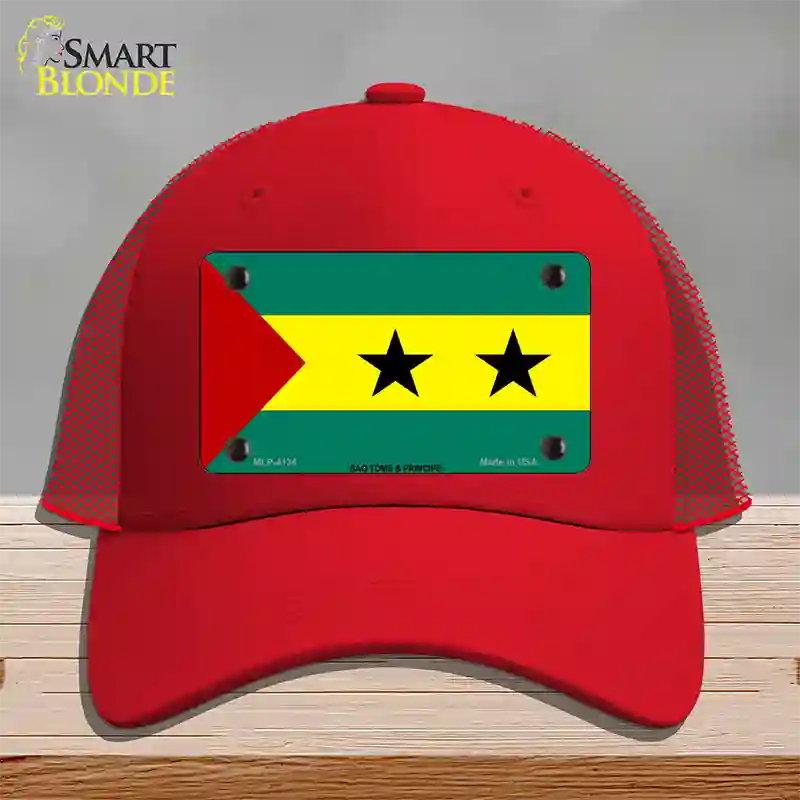 Sao Tome And Principe Flag Novelty License Plate Hat Mesh / Red