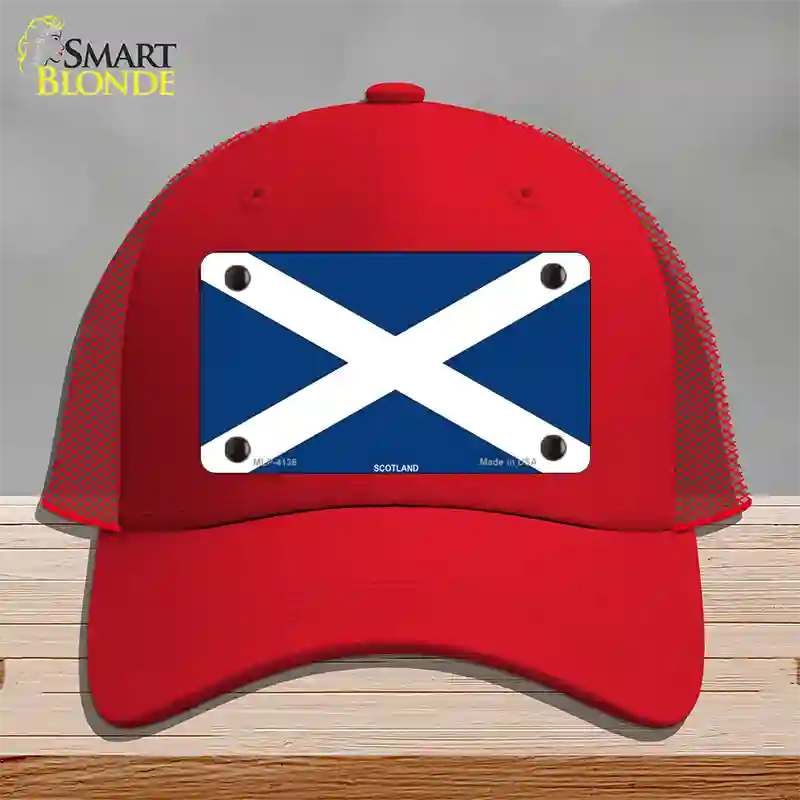 Scotland Flag Novelty License Plate Hat Mesh / Red