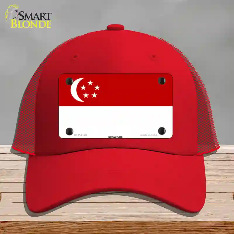 Singapore Flag Novelty License Plate Hat Mesh / Red