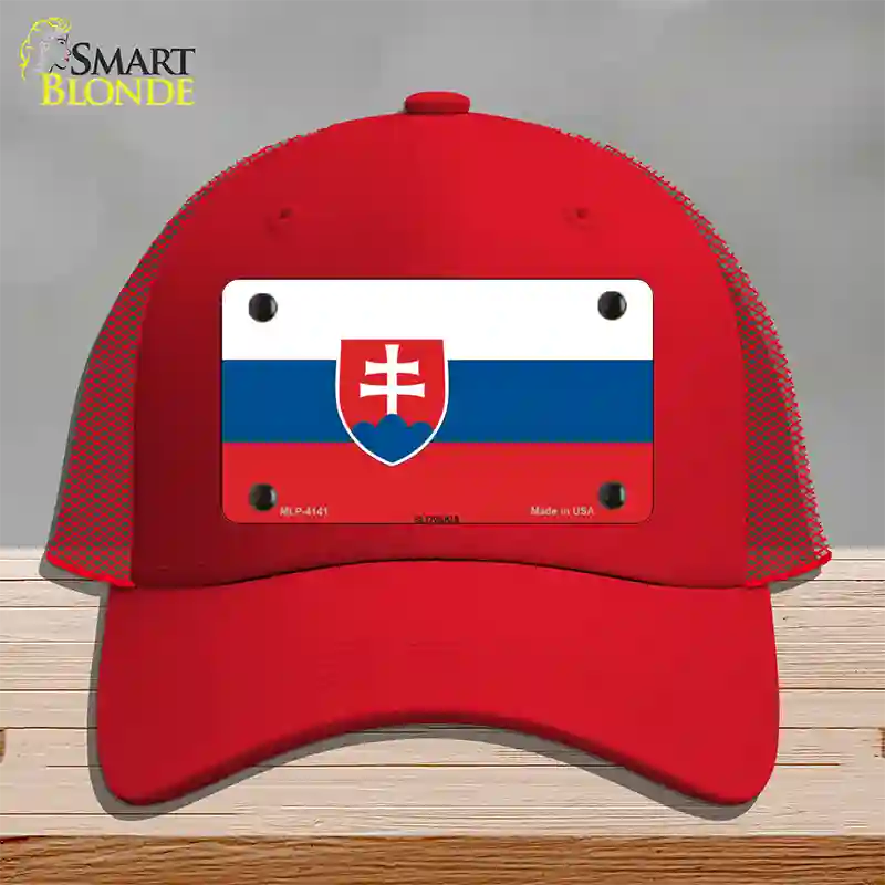 Slovakia Flag Novelty License Plate Hat Mesh / Red