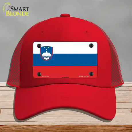 Slovenia Flag Novelty License Plate Hat Mesh / Red