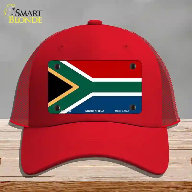 South Africa Flag Novelty License Plate Hat Mesh / Red