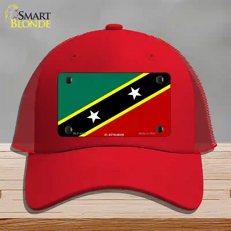 St Kitts-Nevis Flag Novelty License Plate Hat Mesh / Red