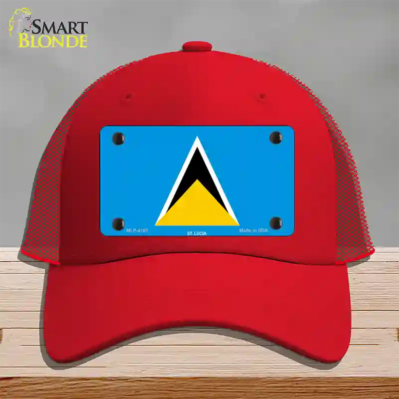 St Lucia Flag Novelty License Plate Hat Mesh / Red