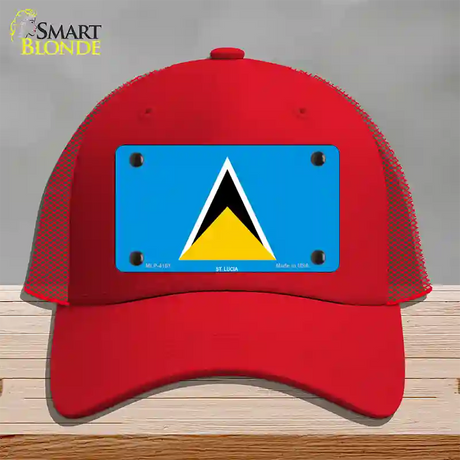 St Lucia Flag Novelty License Plate Hat Mesh / Red