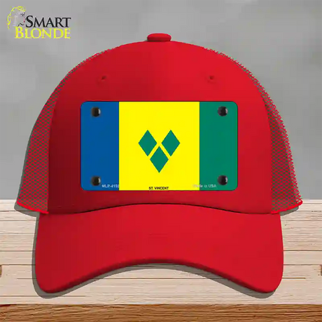 St Vincent Flag Novelty License Plate Hat Mesh / Red