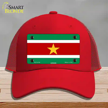 Suriname Flag Novelty License Plate Hat Mesh / Red