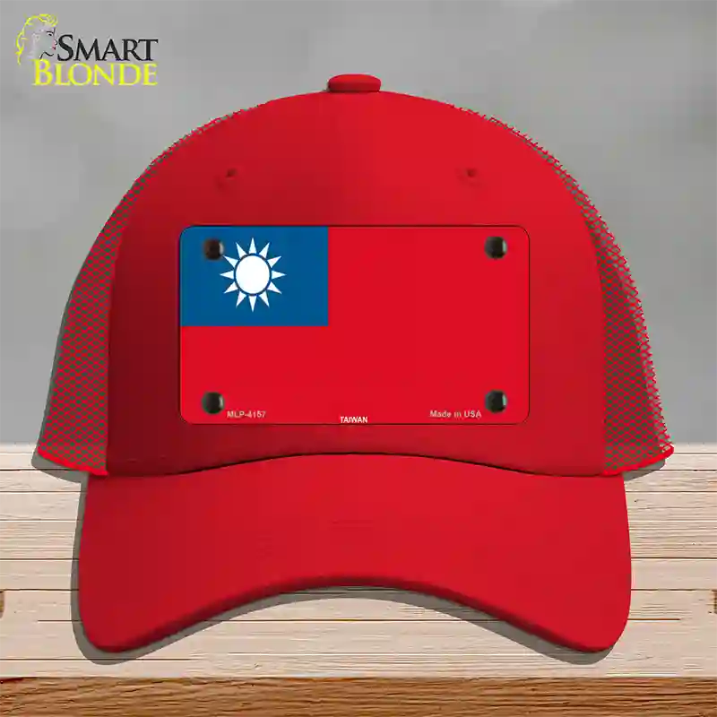 Taiwan Flag Novelty License Plate Hat Mesh / Red