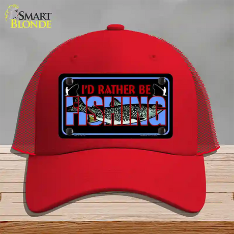 Rather Be Fishing Novelty License Plate Hat Mesh / Red