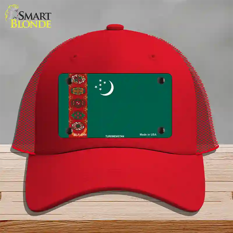 Turkmenistan Flag Novelty License Plate Hat Mesh / Red