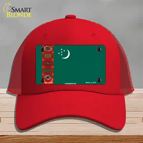 Turkmenistan Flag Novelty License Plate Hat Mesh / Red