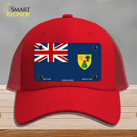 Turks And Caicos Flag Novelty License Plate Hat Mesh / Red