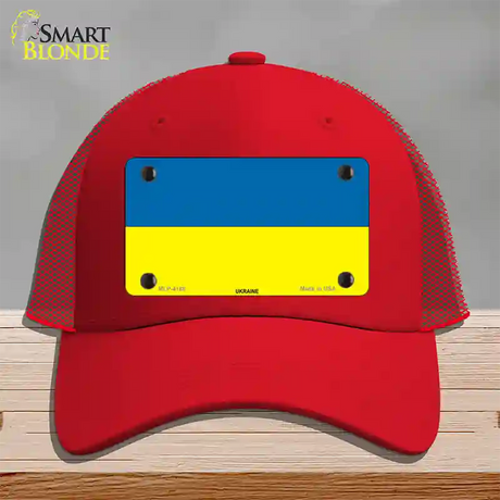 Ukraine Flag Novelty License Plate Hat Mesh / Red