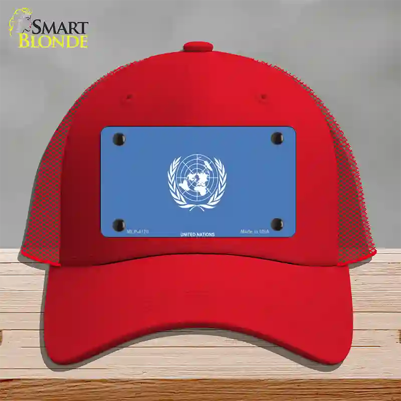 United Nations Flag Novelty License Plate Hat Mesh / Red