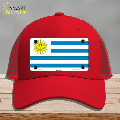 Uruguay Flag Novelty License Plate Hat Mesh / Red