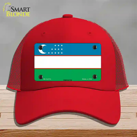 Uzbe Kistan Flag Novelty License Plate Hat Mesh / Red