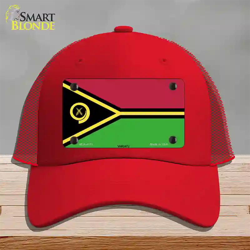 Vanuatu Flag Novelty License Plate Hat Mesh / Red