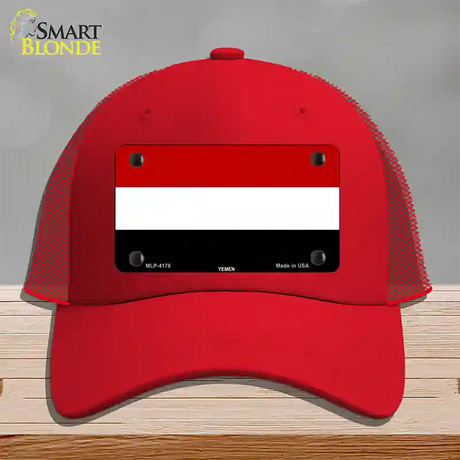 Yemen Flag Novelty License Plate Hat Mesh / Red