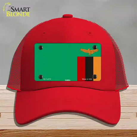 Zambia Flag Novelty License Plate Hat Mesh / Red