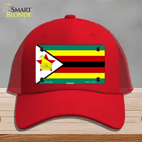 Zimbabwe Flag Novelty License Plate Hat Mesh / Red