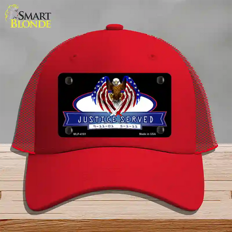 America Justice Served Novelty License Plate Hat Mesh / Red