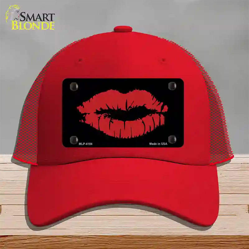 Full Red Lips Novelty License Plate Hat Mesh / Red