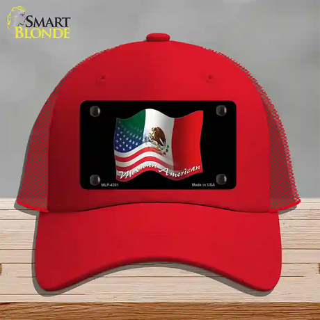 Mexican American Flag Novelty License Plate Hat Mesh / Red