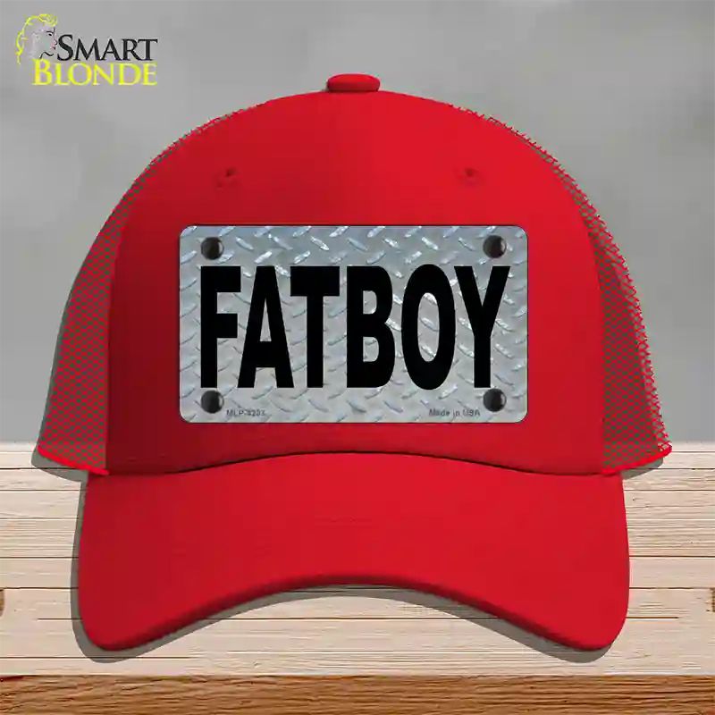 Fat Boy Diamond Novelty License Plate Hat Mesh / Red