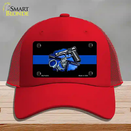 Thin Blue Line Badge Novelty License Plate Hat Mesh / Red