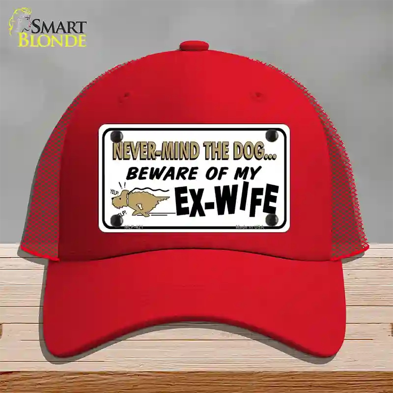 Beware Of My Ex-Wife Novelty License Plate Hat Mesh / Red