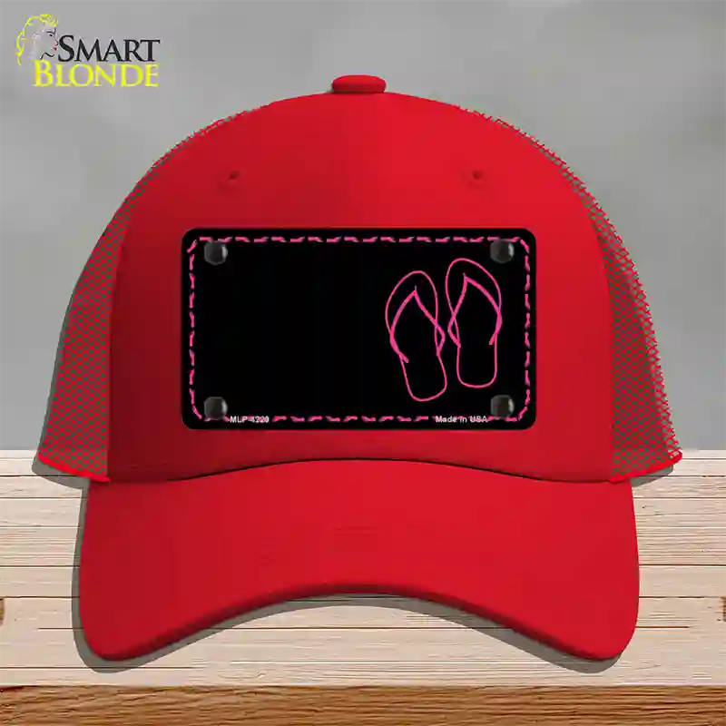 Flip Flops Pink Offset Novelty License Plate Hat Mesh / Red