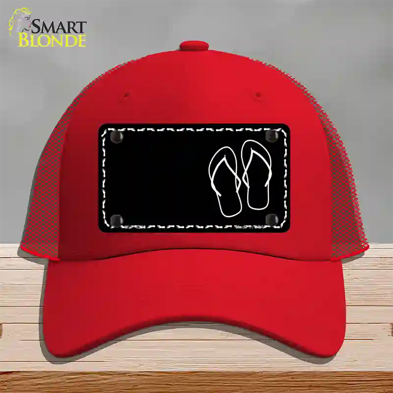 Flip Flops Offset Novelty License Plate Hat Mesh / Red