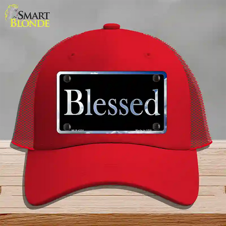 Blessed Blue Sky Cloud Novelty License Plate Hat Mesh / Red